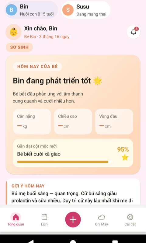Theo dõi bé & cột mốc phát triển